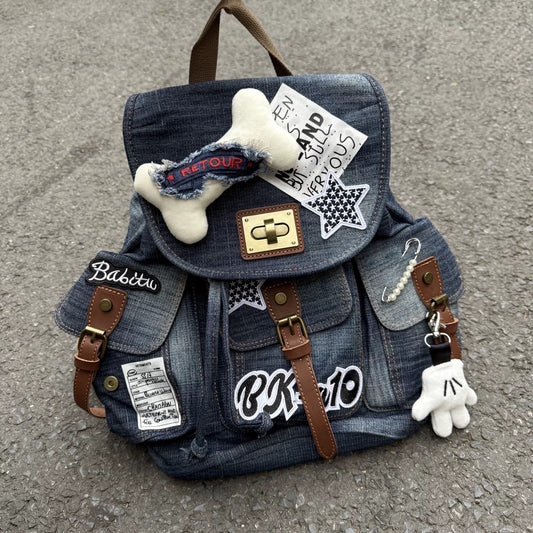 Retro Chic Mickey Patch Denim Backpack