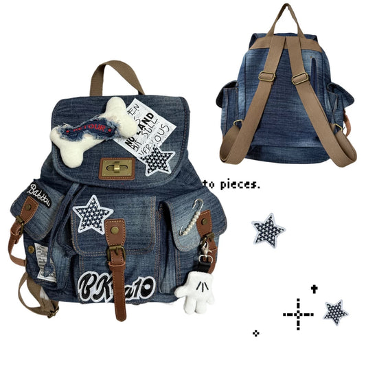 Retro Chic Mickey Patch Denim Backpack