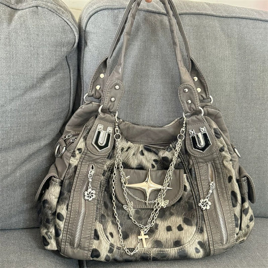 Wild Charm Leopard Print Shoulder Bag