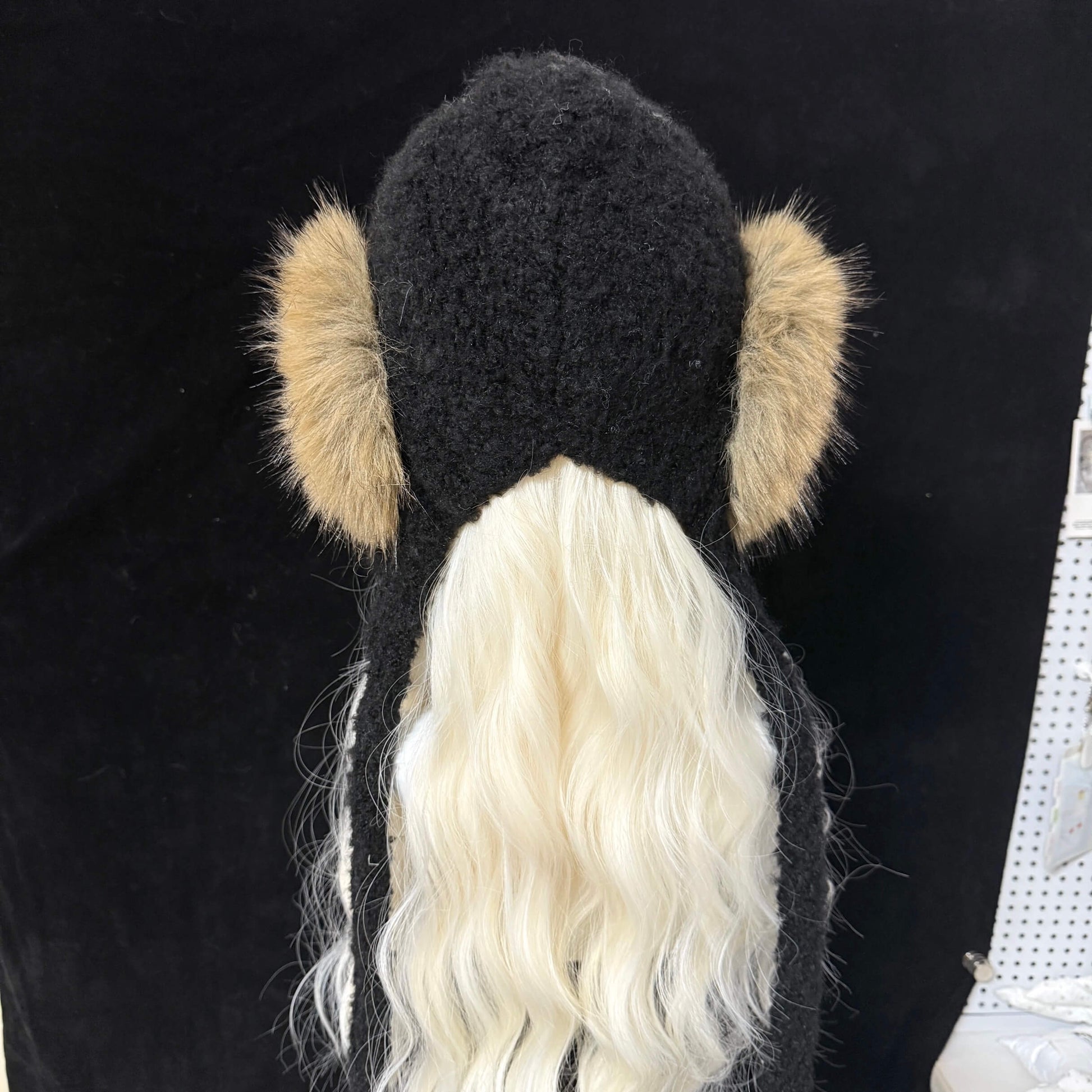 Black knit trapper hat with brown faux fur earflaps russian style winter fashion