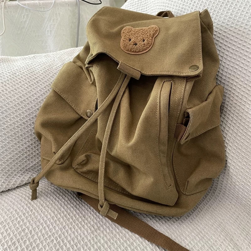 The Scholar Bear Backpack – Vintage-Inspired Canvas Rucksack